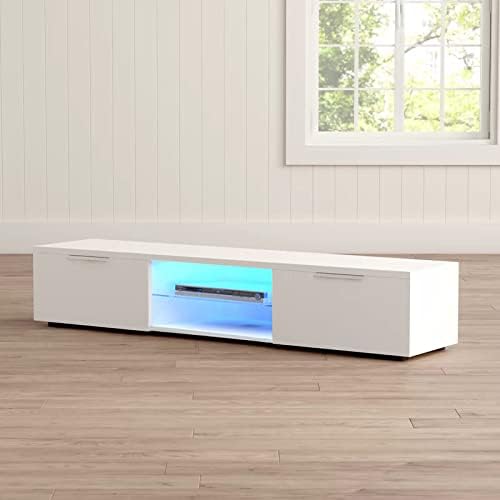 Miniatura 4 de Soportes LED brillantes para TV centro de entretenimiento moderno almacenamiento de medios para pantalla plana de 65 pulgadas estantes de gris,