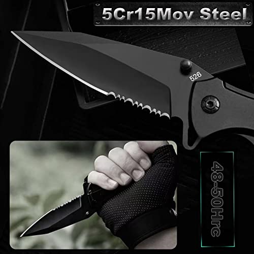 Pocket Knife For Men, Folding Knife With Clip, Tactical Knives With Serrated Blade, Glass Breaker & Bottle Opener, Edc Pocket Tactical Knife For Outdoor Survival Camping Hunting, Cool Knifes For Dad #TOP2