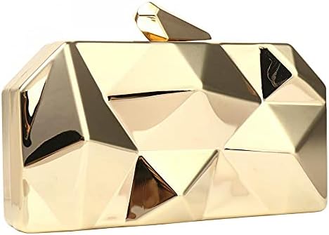 Women Geometric Lattice Pattern Metal Evening Bag Party Wedding Bridal Prom Purse Crossbody Bag with Chain (Gold)