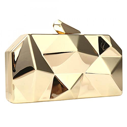 Women Geometric Lattice Pattern Metal Evening Bag Party Wedding Bridal Prom Purse Crossbody Bag With Chain (Gold) #TOP8
