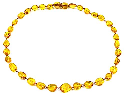 Collar de ámbar báltico natural de 33 34 cm, anudado entre cuentas, cuentas de ámbar genuinas, color coñac