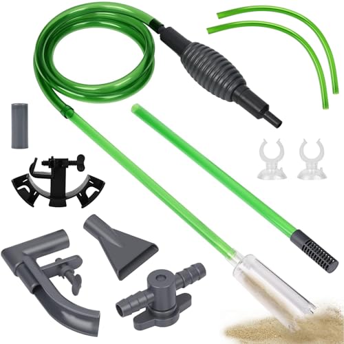 Sifonador Acuario y Kit de Limpieza para Acuarios, Fácil de Limpiar Grava y Cambiar Agua, Incluye 15 Accesorios como Manguera, con Guía de Instalación
