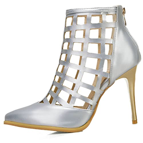 Meefit Women Caged Ankle Boots Stiletto High Heel Pointed Toe Summer Booties2