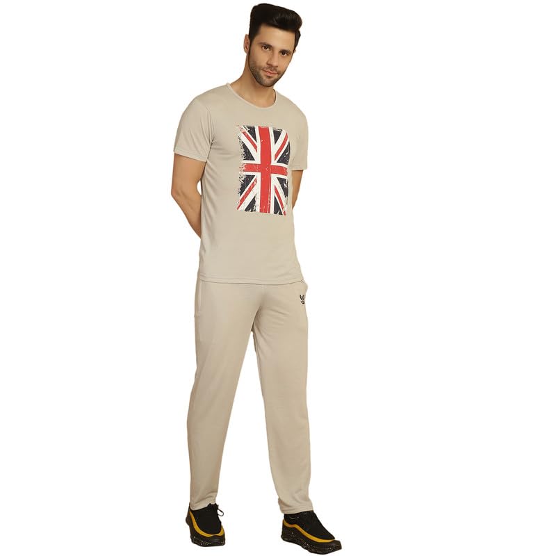 Image of VIMAL JONNEY White Cotton Printed CO-ORD Set Tracksuit for Men-T PRT 23 WHT D10 WHT. 02-P