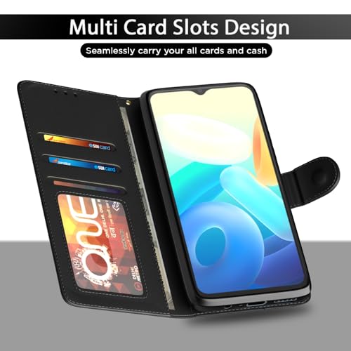 Image of Pikkme Vivo Y16 Flip Case Leather Finish | Inside TPU with Card Pockets | Wallet Stand and Shock Proof | Magnetic Closing | Complete Protection Flip Cover (Black)