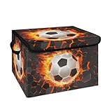 Closet Storage Bins Storage Baskets for Organizing with Flip-Top Lid & Handles, 27 Quart Large Linen Closet Organizers and Storage Cubes, Decorative Wardrobe Boxes for Organization (Cool Soccer)
