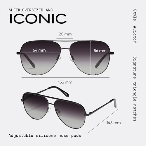 Image of QUAY High Key Extra Large Polarized Unisex Aviator Sunglasses, UV Protection, Oversized Accessories for On The Go Lifestyle