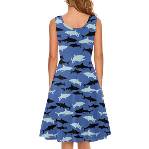Image of Women Stylish Tank Dresses Sleeveless Round Neck Midi Casual Dress with Pocket for Summer