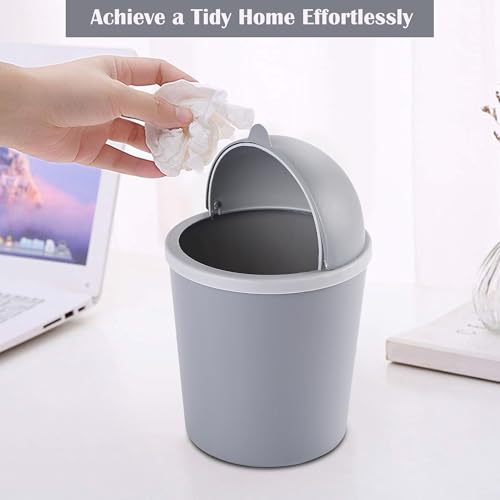 Image of Heart Home Pack of 3 Portable Small 1 Ltr Table Dustbin for Home & Office with Lid & Pedal | Lightweight Mini Dustbin for Kitchen /Bedroom - Ideal for Desk & Countertops | Light Grey