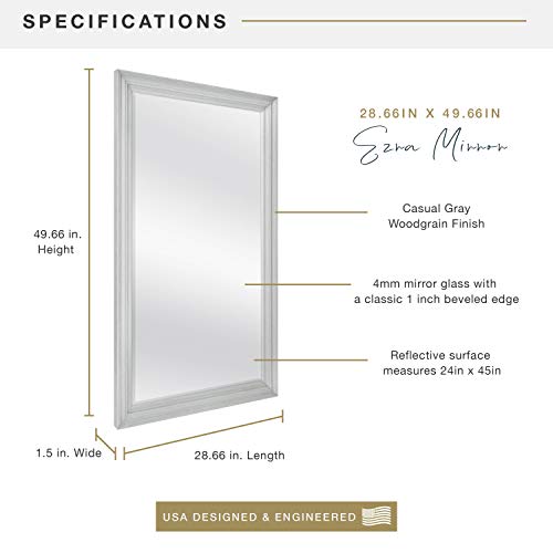 Image of MCS Ezra 28.66x49.66 Large Wall Mirror, Gray Woodgrain & Beveled Mirror, Vertical & Horizontal Wall Hanging Mirror for Bathroom, Bedroom & Livingroom