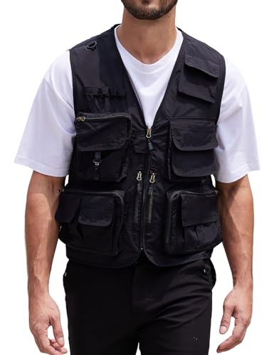 Image of Yimoon Men's Utility Fishing Vest Summer Lightweight Safari Travel Cargo Vest Outdoor Work Vests Multi Pockets
