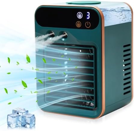 Portable Air Conditioner-4000mAh Rechargeable Office Air Conditioner in Three Speeds&Spray Speed,Portable Evaporative Cooling Fan with Spray for Home Bedroom Office(green)