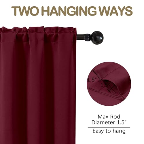 Image of Christmas Burgundy Kitchen Curtains 36 Inch Length, Thick Solid Small Cafe Window Curtain Over Sink, Blackout Short Curtains for Bathroom Basement, Each 40Wx36L, 2 PCS