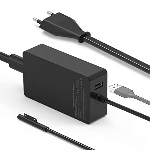 65W Cargador Surface Pro para Microsoft Surface Pro 3 Pro 4 Pro 5 Pro 6 Pro 7 Pro 8 Pro X Laptop 3/4 Go 2/3 Modelo 1706,Surface Book/Surface Go Adaptador Windows Tablet Surface con Puerto USB Cover
