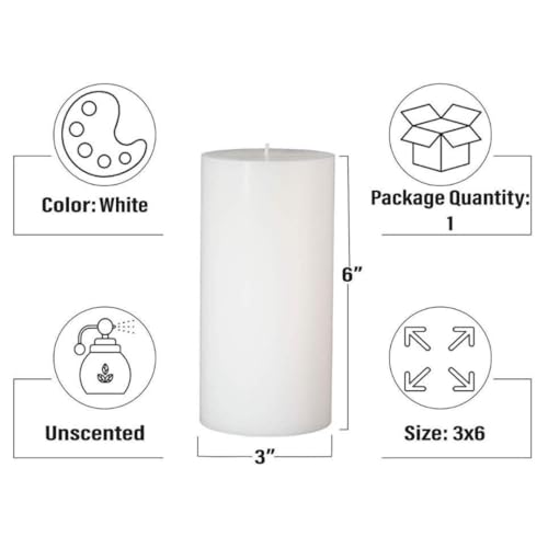 Image of Paraffin Wax Pillar Candle | Dripless | Smokeless | Unscented | Burning time- 60 hrs | Hand Poured | Christmas Candle (Set of 2, 3 X 6 Inch, White)