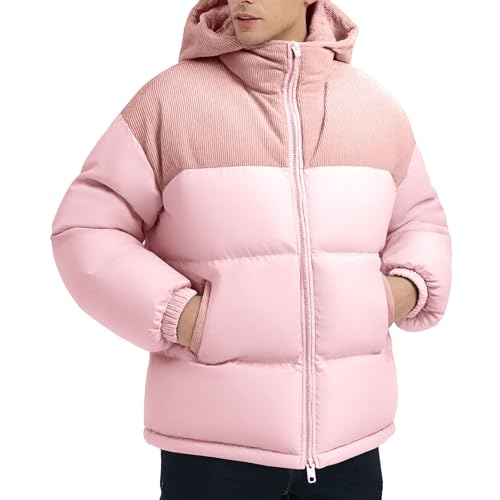 Generico Chaqueta de invierno para hombre, color liso, cálido, informal, chaqueta ligera acolchada para snowboard con cremallera y capucha, cómodo cortavientos, para senderismo y trabajo