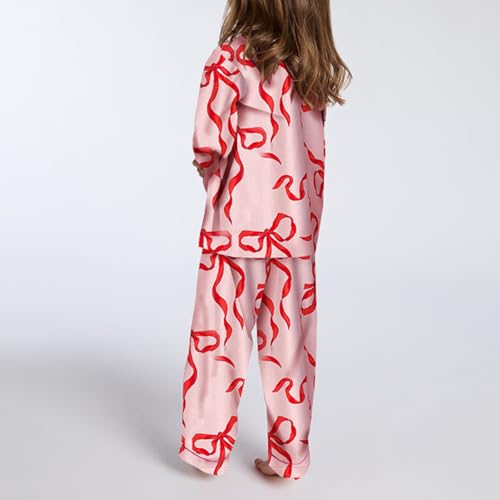 Mommy and Me Christmas Bow Tie Outfit Set Silk Satin Bow Print Mom Daughter Family Matching Outfits Xmas 2PC Jammies4