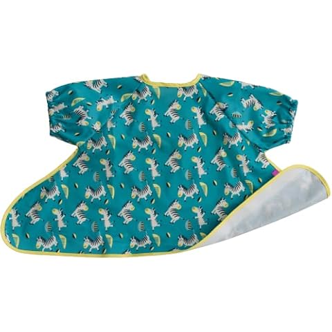 Tidy Tot Baby Feeding Bib with Sleeves, Short Sleeved Bib, Adjustable Fit, Weaning Bib BLW Waterproof, Weaning Bibs With Sleeves (Dancing Zebra (Short Sleeve)) Cover