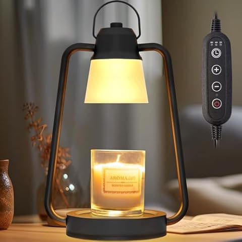 MAOYUE Candle Warmer Lamp Dimmable Timer: Electric Metal Top Down Light Heat Melting Wax Candles Vintage Fits Large Small Jar Scented Candel Warming Lantern Black Cover