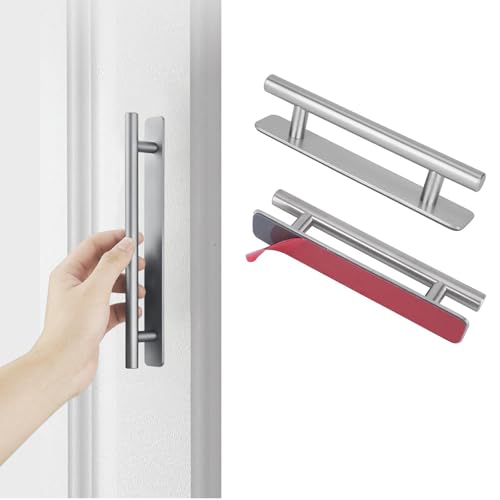 JIZZU 2 Pièces Poignée de Meuble Autocollante, Poignée Porte Coulissante en Acier Inoxydable sans Perçage, Poignées pour Placard Cuisine Frigo Tiroir...