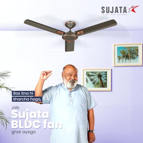 Image of Sujata Kinetica BLDC Ceiling Fan 1200mm | 3 Years Warranty | Ceiling Fan for Living Room & Bedroom, Remote Fans Ceiling Fans 5 Star BEE Rating, Powerful Airflow, Savings Upto 60% (Topaz Gold)