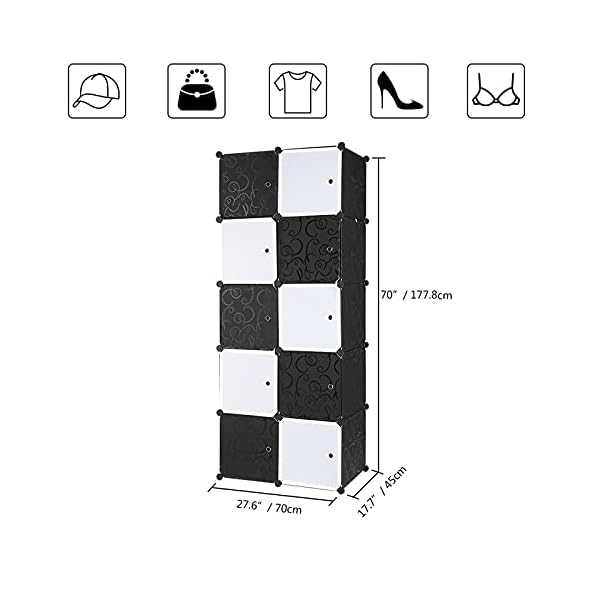 NA 10 Cube Organizer Stackable Plastic Cube Storage Shelves Design Multifunctional Modular Closet Cabinet with Hanging Rod - Image 5
