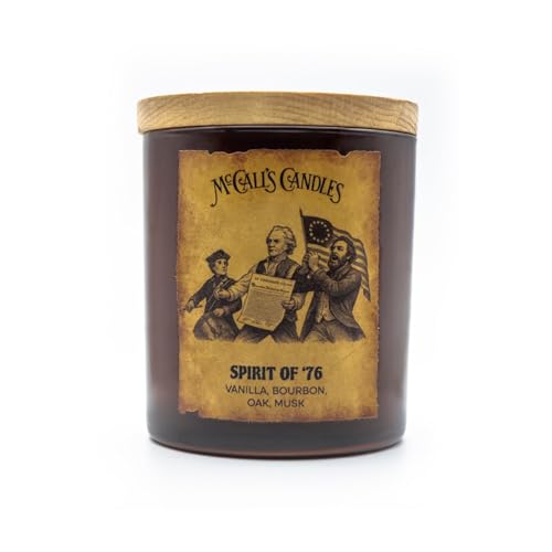 McCalls Candles | Spirit of 76 | 8 oz Scented Candle | American Patriot Collection | USA-Poured | Single Wick | Amber Jar with Wooden Lid | Vanilla Bourbon Oak & Musk Fragrance