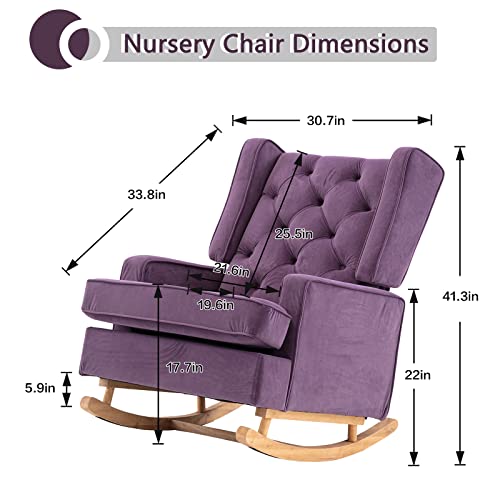 Dolonm Nursery Rocking Chair Upholstered Mid Century Modern Rocker Oversized Wingback Armchair For Living Room With Solid Wood Base (Purple) #TOP3