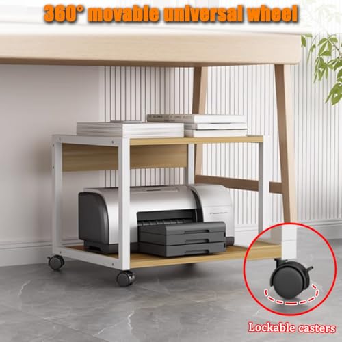 Soporte rodante de 2 niveles de alta resistencia para impresora con ruedas con bloqueo, carrito móvil para impresora para espacios pequeños, estante industrial para debajo del escritorio, acabado en