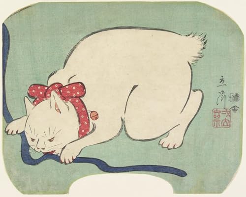 Impression d'art Hiroshige chat blanc affiche vintage de collection aux détails exceptionnels