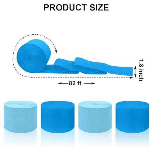Image of 4 Crepe Paper Streamers Rolls, 328ft Pack of Blue and Light Blue Crepe Paper for Birthday Wedding Baby Bridal Shower Decorations Christmas Craft Supplies (1.8 inch x 82 ft /Roll)