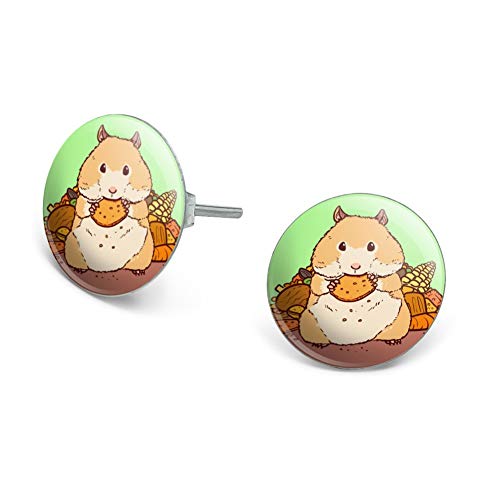 GRAPHICS & MORE Hamster Eating Stash of Food Novelty Silver Plated Stud Earrings