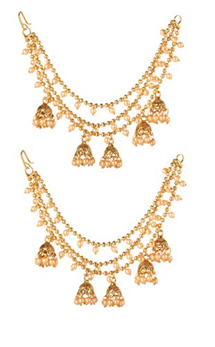 Bindhani Gold Plated Bahubali Earrings Hair Chain With Small Dangling Jhumki Crafted By Indian For Women