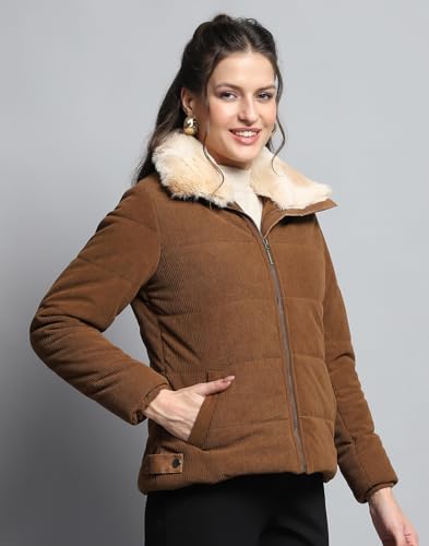 Image of Monte Carlo Womens Solid Khakhi Collar Neck Full Sleeve Jacket