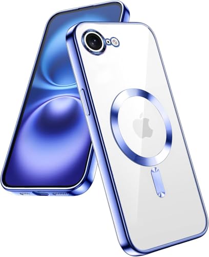 Image of VONZEE Electroplating Transparent Clear Logo Back Cover TPU Compatible with iPhone 17e / iPhone 16e Case, Compatible with Magsafe, Full Body & Individual Camera Protection for Each Lens (Sierra Blue)