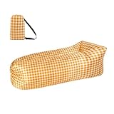 ENEN Divano Gonfiabile Portatile, Divani Gonfiabili Divano ad Aria Impermeabile e Anti-Perdite Inflatable Sofa per Viaggi Campeggio Giardino Festa in Spiaggia (Gingham arancione,Taglia unica)
