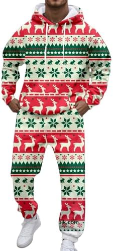 Weihnachts Jogginganzug Herren – 2-teiliges Set Mit Rentier-Druck, Hoodie & Jogginghose, Lässiges Weihnachts-Outfit