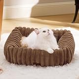 犬 ベッド 猫 ベッド ペットベッド ふわふわ 犬用クッション 滑り止め加工 取り外し可能なカバー 洗える 持ち運び便利 犬用/猫用 ぐっすり眠る ペット用品 (ブラウン, 50*48*15cm)