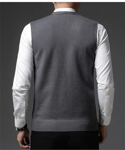 Jegsnoe Men V Neck Knit Sleeveless Cardigan Vest Casual Preppy Sweater Vest2