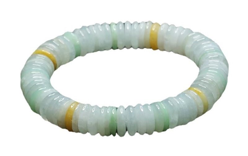 Bracciale in giada da donna, braccialetto elasticizzato con perline e fibbia della pace in giadeite multicolore di grado A del Myanmar for alleviare lo stress, meditazione yoga, 9 mm