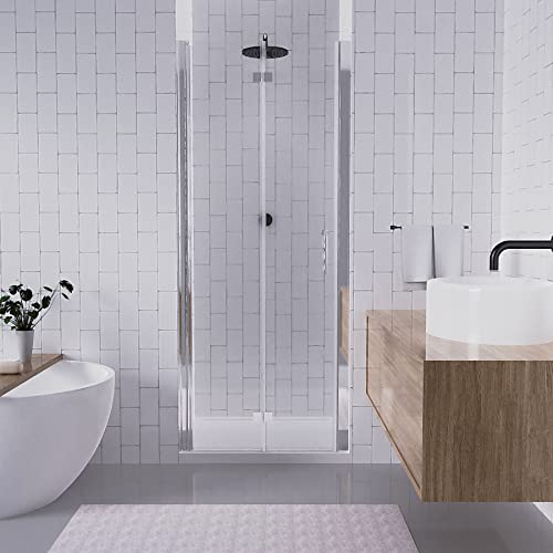 30" X 72" Bifold Glass Shower Door With Tempered Glass Folding Bathroom Shower Doors With Stainless Handle Frameless Shower Panel With Chrome Finish #TOP7