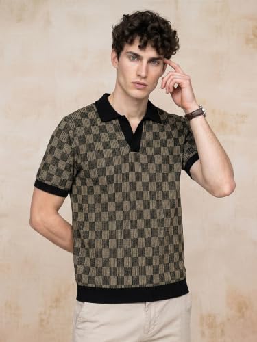 Image of Veirdo Men's Flatknit Printed Half Sleeve Polo T-Shirt with Collared Neck, Regular Fit, Casual Style for Office, Travel, (Sizes S to 2XL)