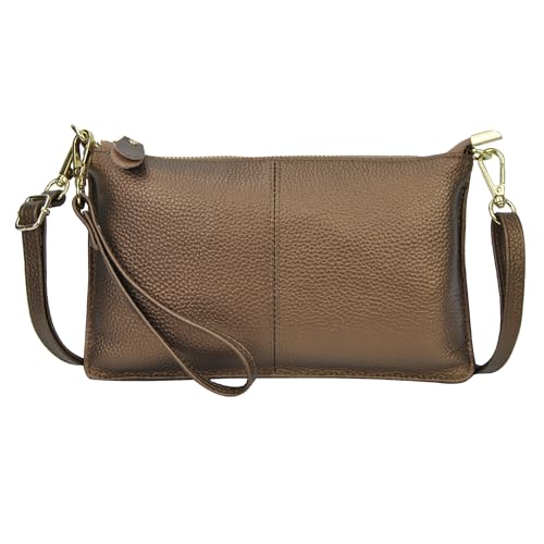 NGIL Women Genuine Leather Crossbody Wristlet Womens Handbag Chic Shoulder Bag Small Wristlet Wallet Golden Accent Zipper (Bronze Medium)