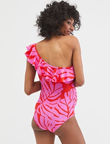 Motherhood Maternity Women's Standard Beach Bump Maternity One Piece Swimsuit Upf 50+ Pregnancy Swimwear, Pink/Orange Floral, Large #TOP3