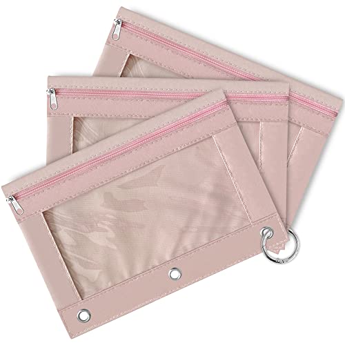 Qianshan 3 Packs Pencil Case - Each Holds 100 Colored Pencils Or 50 Gel Pens With Zipper Closure - Binder Pencil Pouch For Watercolor Pens Or Markers - Perfect For Artist Pink #TOP2