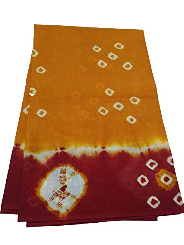 Yellow Red Amri Fashion Women's Bhathini Cotton Saree (Sari) With Blouse Piece | 6.3 Mts