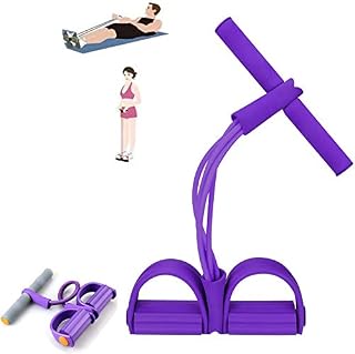 ITODA 4 Tubes Elastic Pull Rope Fitness Sit-up Resistance Band with Pedal Leg