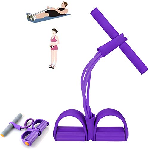 ITODA 4 Tubes Elastic Pull Rope Fitness Sit-up Resistance Band with Pedal Leg