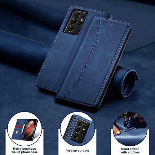 Image of Jasonyu Flip Wallet Case for Samsung Galaxy S21 Ultra 5G,Blue