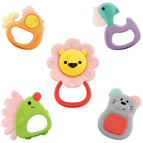 Image of Yiosion Baby Rattle Sets Teether Rattles Toys Babies Grab Shaker and Spin Teething Rattle Toy Early Educational Toys Gifts Set for 3, 6, 9, 12 Month Newborn Baby Infant